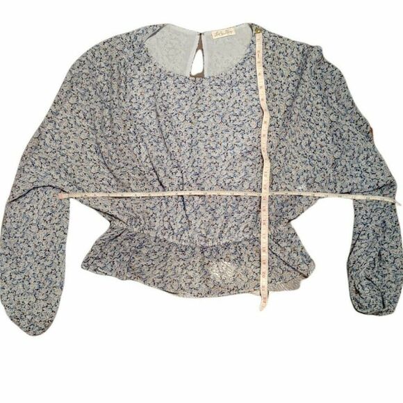 LoveShackFancy Nellie Bluejay 100% Silk Top Floral Ruffle Jewel Blouse XS - Picture 7 of 8